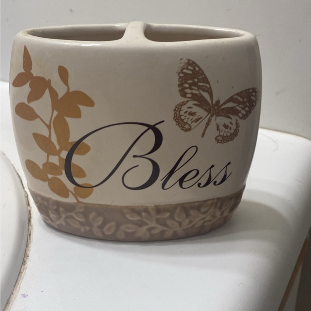 Ceramic Toothbrush Holder with Butterfly Design